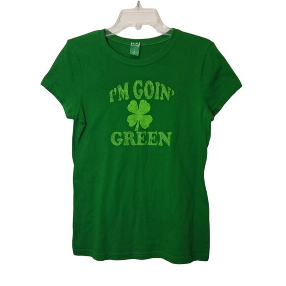 Irish T-Shirt "I'm Goin Green" Irish Shamrock Short Sleeve Shirt Womens Medium - Picture 1 of 7